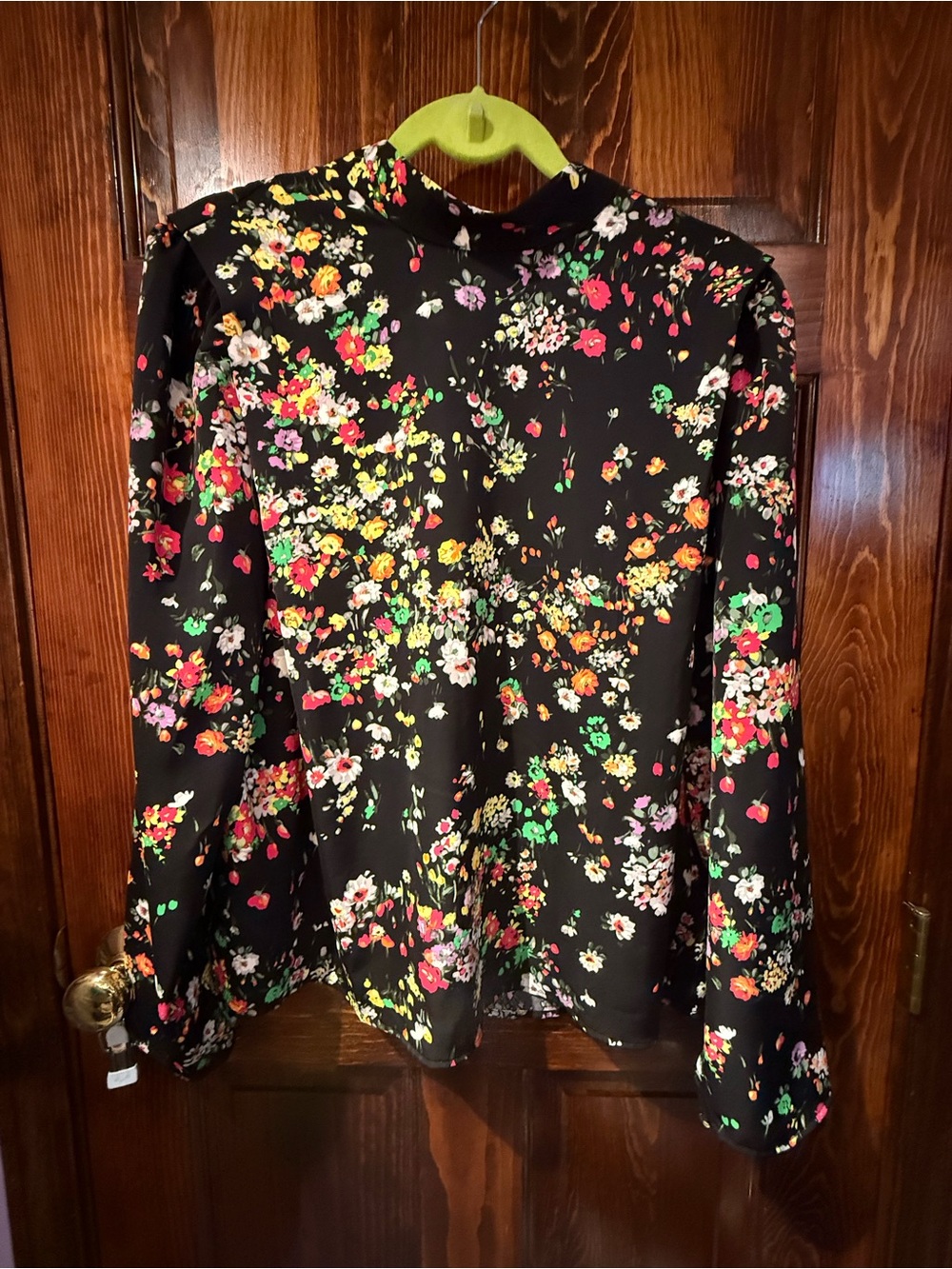 H&M Black Floral Long-Sleeve Blouse with Multicolor Print